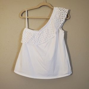 Loft One Shoulder Eyelet Lace Top Size M